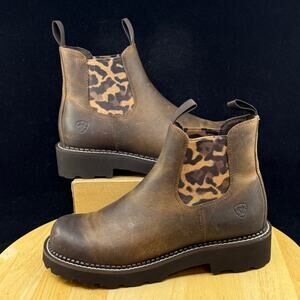 New Ariat Chelsea Fatbaby Twin Brown Leopard Ankle Boots 10042418 Women 8.5 B